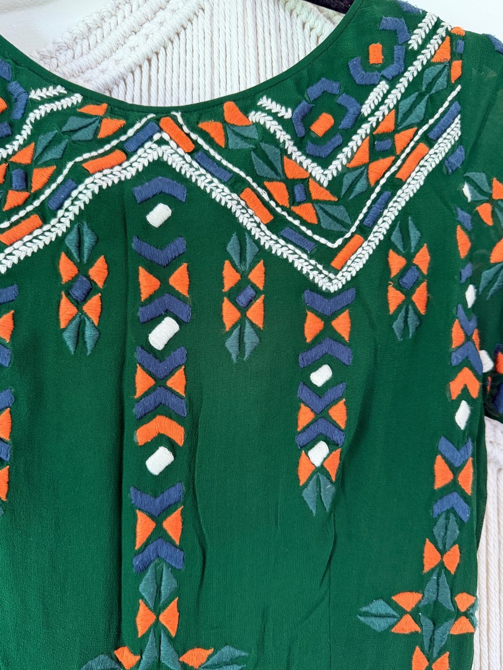 Hemant & Nandita Anthropologie Green Embroidered Full Skirt Dress S - Picture 8 of 14